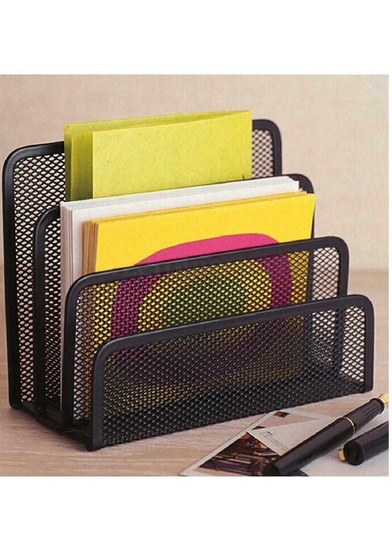 Metal desk organizer, 3 slots, black, for the office and home, and for organizing papers, folders, and multi-use notebooks