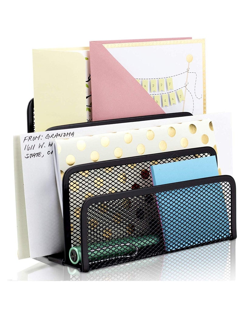 Metal desk organizer, 3 slots, black, for the office and home, and for organizing papers, folders, and multi-use notebooks