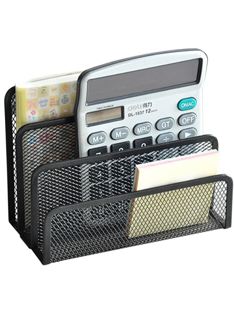 Metal desk organizer, 3 slots, black, for the office and home, and for organizing papers, folders, and multi-use notebooks