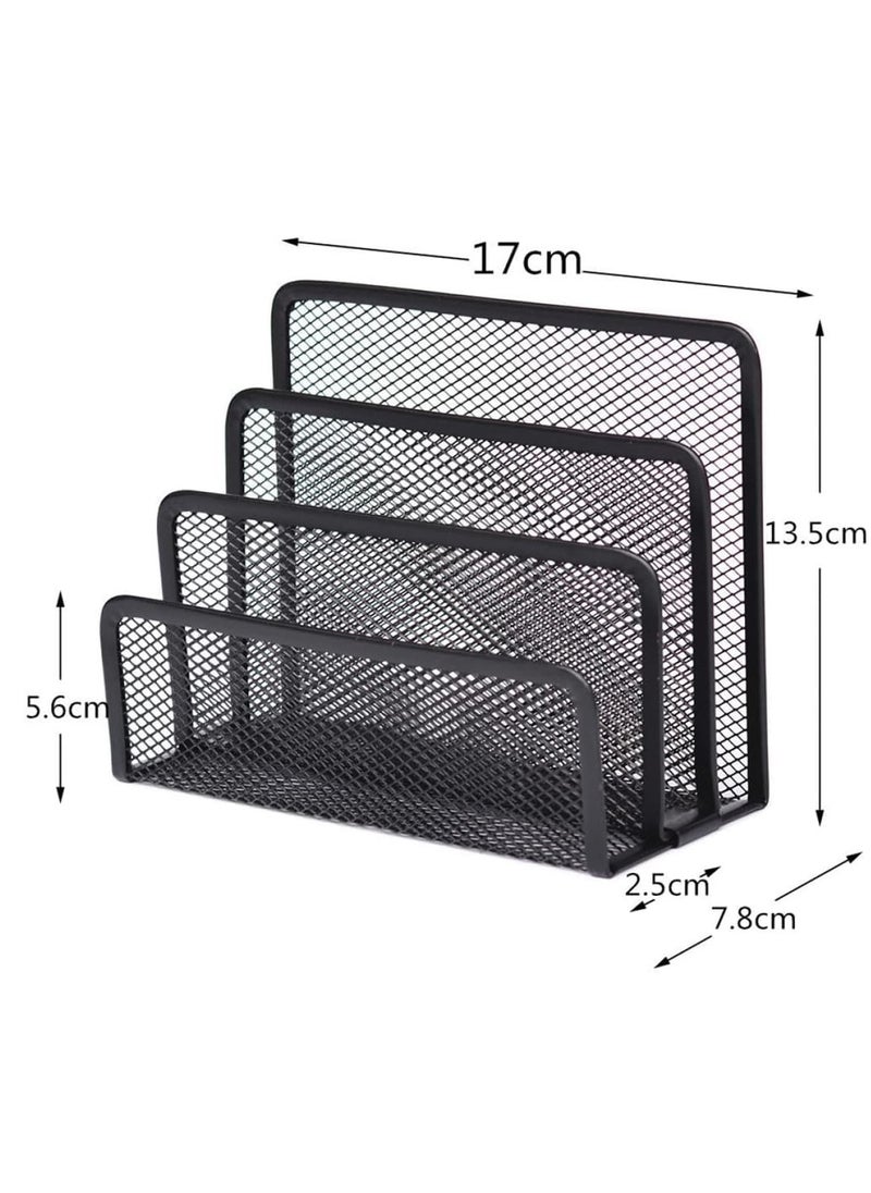 Metal desk organizer, 3 slots, black, for the office and home, and for organizing papers, folders, and multi-use notebooks