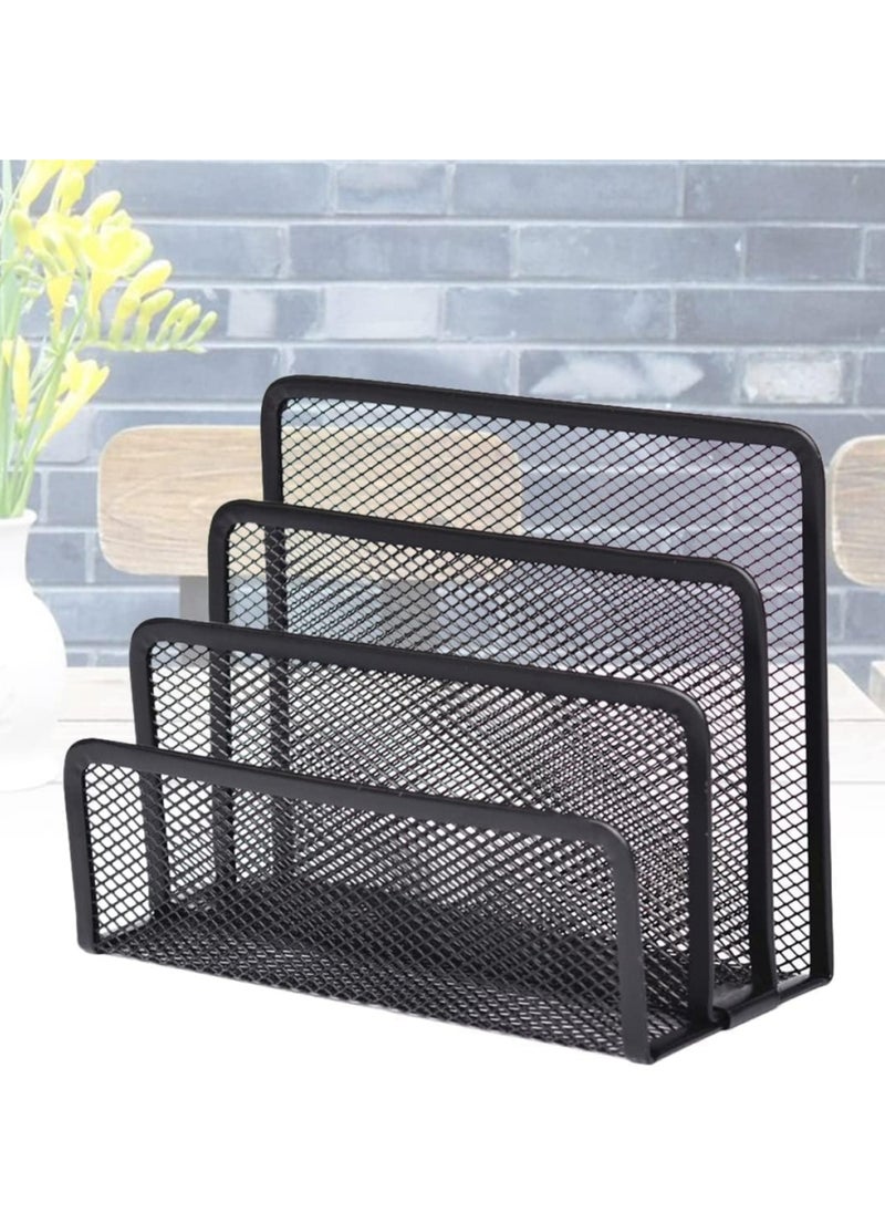 Metal desk organizer, 3 slots, black, for the office and home, and for organizing papers, folders, and multi-use notebooks