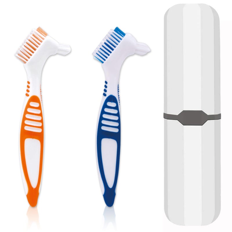 Ceonam Denture Brush, 2 Pcs False Teeth Toothbrush with White Carrying Case, Multi-Tiered Bristles with Comfort Grip Handle for Effective Denture Cleaning - Image 1