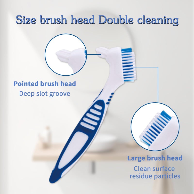 Ceonam Denture Brush, 2 Pcs False Teeth Toothbrush with White Carrying Case, Multi-Tiered Bristles with Comfort Grip Handle for Effective Denture Cleaning - Image 3