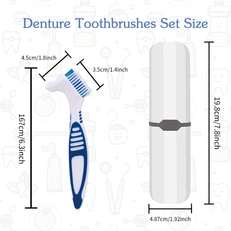 Ceonam Denture Brush, 2 Pcs False Teeth Toothbrush with White Carrying Case, Multi-Tiered Bristles with Comfort Grip Handle for Effective Denture Cleaning - Image 2