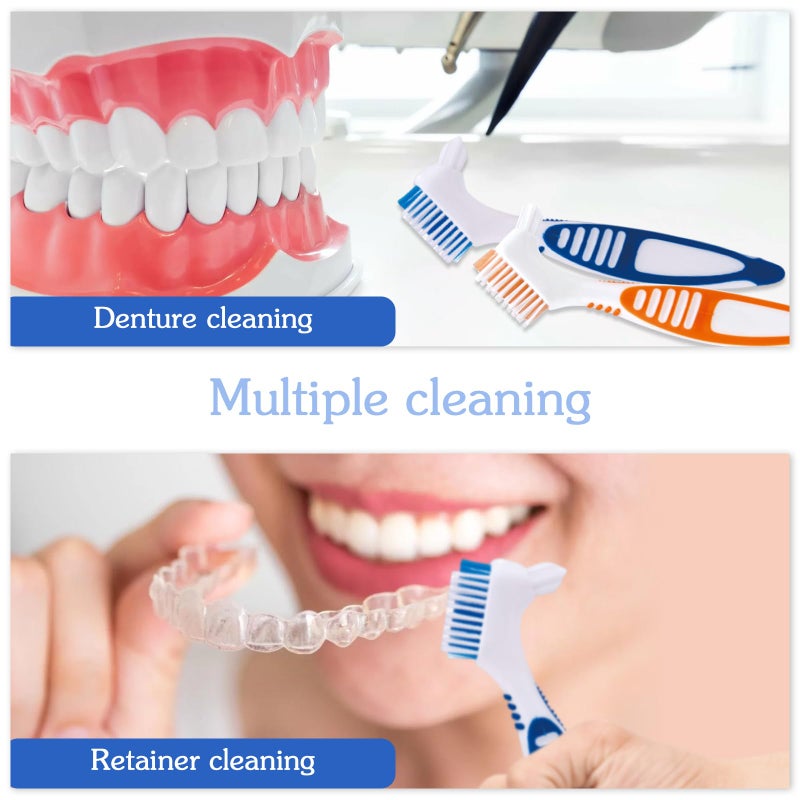 Ceonam Denture Brush, 2 Pcs False Teeth Toothbrush with White Carrying Case, Multi-Tiered Bristles with Comfort Grip Handle for Effective Denture Cleaning - Image 4