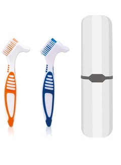 Ceonam Denture Brush, 2 Pcs False Teeth Toothbrush with White Carrying Case, Multi-Tiered Bristles with Comfort Grip Handle for Effective Denture Cleaning  - Image 1