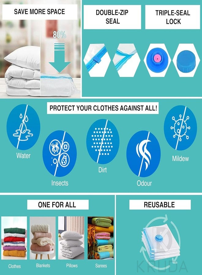 KRUDA Ultra-Durable Vacuum Storage Bags Pack of 5 Space Saver for Clothes and More- Airtight, Reusable Compression Bags with Double-Zip Seal, Free Pump - Image 3
