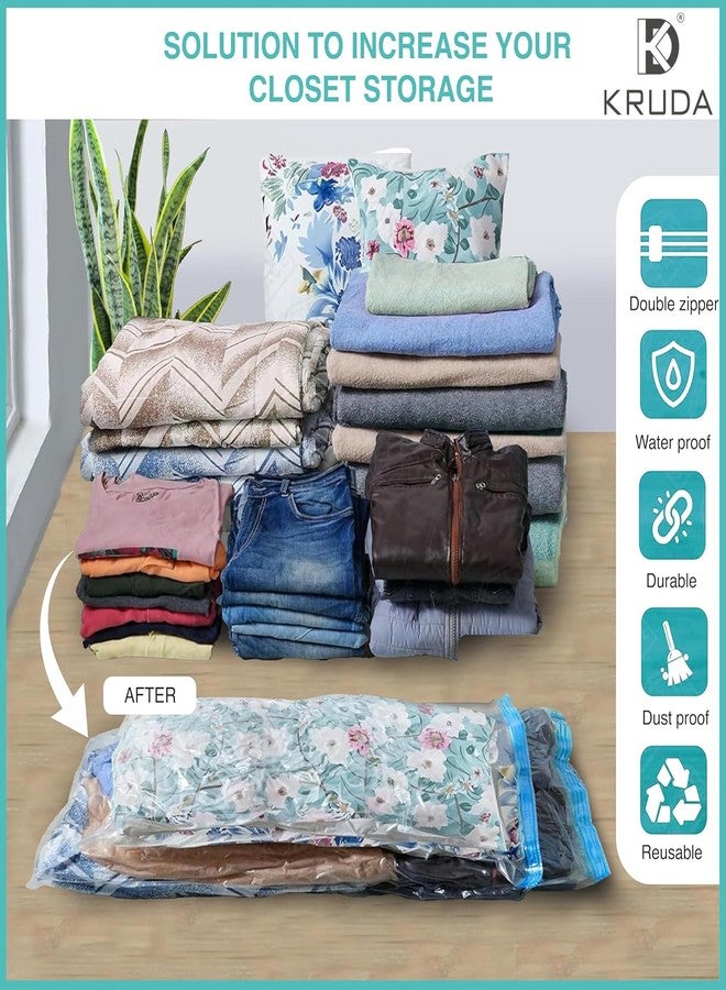 KRUDA Ultra-Durable Vacuum Storage Bags Pack of 5 Space Saver for Clothes and More- Airtight, Reusable Compression Bags with Double-Zip Seal, Free Pump - Image 5