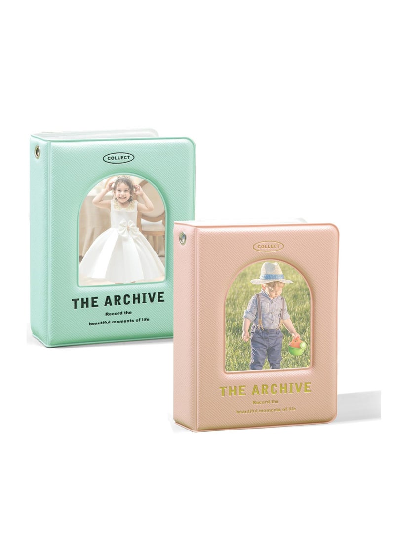 SYOSI Photocard Binder, 3 Inch Mini Photo Album with 40 Pockets, Cute Kpop Mini Photo Album, Photocard Holder Hollow Photo Cards Binder Small Storage Albums for Photos Pictures Collection (Pink, Green) - Image 1