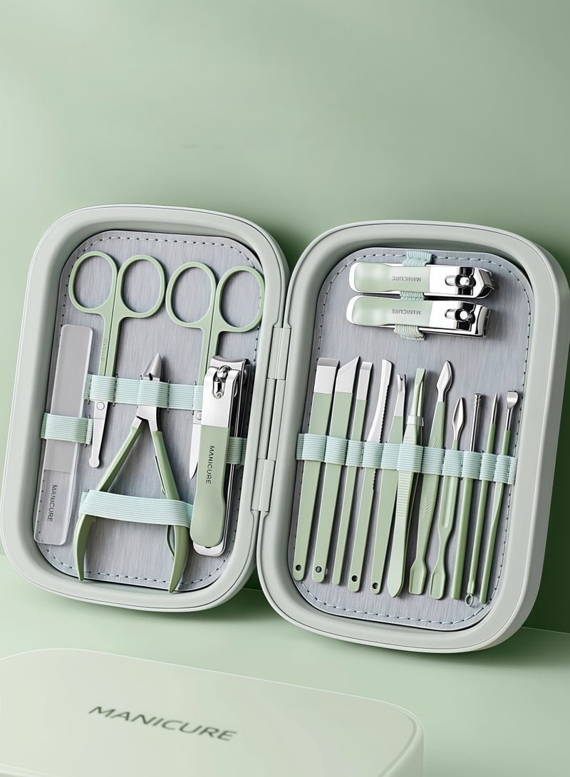 ​ازالة الجلد الميت حول الاظافر شنطة مقص اظافر مقص اظافر باللون الأخضر الفاتح 18 قطعة - Image 1