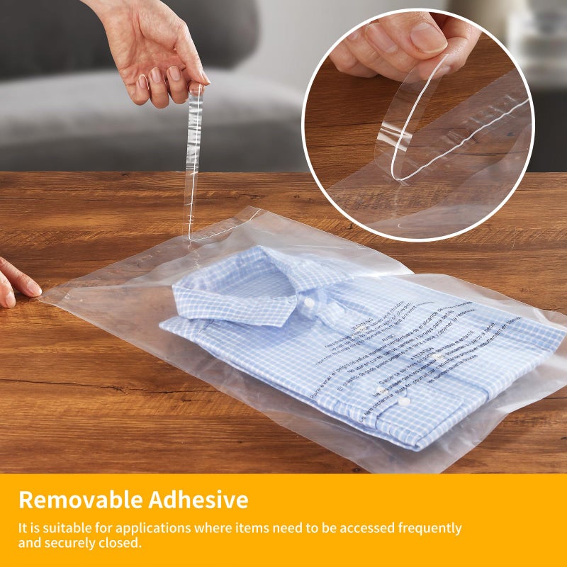 iMailer - 100 Count - 10" x 13" Clear Poly Bags with Suffocation Warning Bags for Prints, Photos, Documents, Clothing, T-Shirt - Resealable Adhesive - Image 3