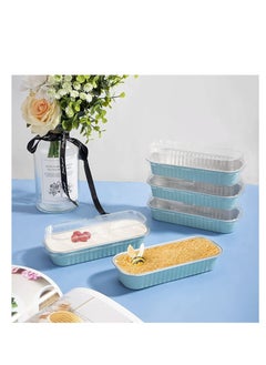 Excefore Aluminum Foil Bread Pans,50pcs 6.8oz Disposable Mini Loaf Baking Pans with Lids，Small Tins, Cups Ramekins, Dessert Bakeware Containers (Blue)  - Image 2