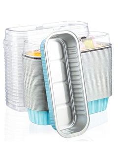 Excefore Aluminum Foil Bread Pans,50pcs 6.8oz Disposable Mini Loaf Baking Pans with Lids，Small Tins, Cups Ramekins, Dessert Bakeware Containers (Blue)  - Image 1