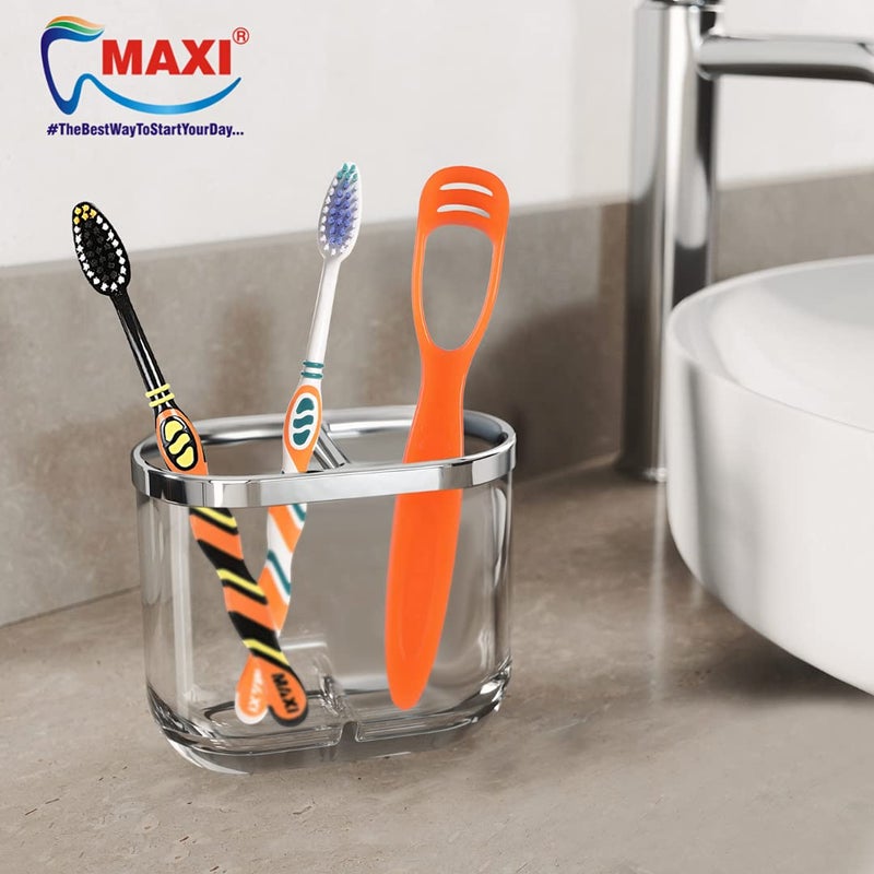 MAXI Adult Oral Care Combo Pack Of 1 Number Manual Toothbrush & 1 Number Tongue Cleaner (Combo Of 12),Multicolour - Image 2