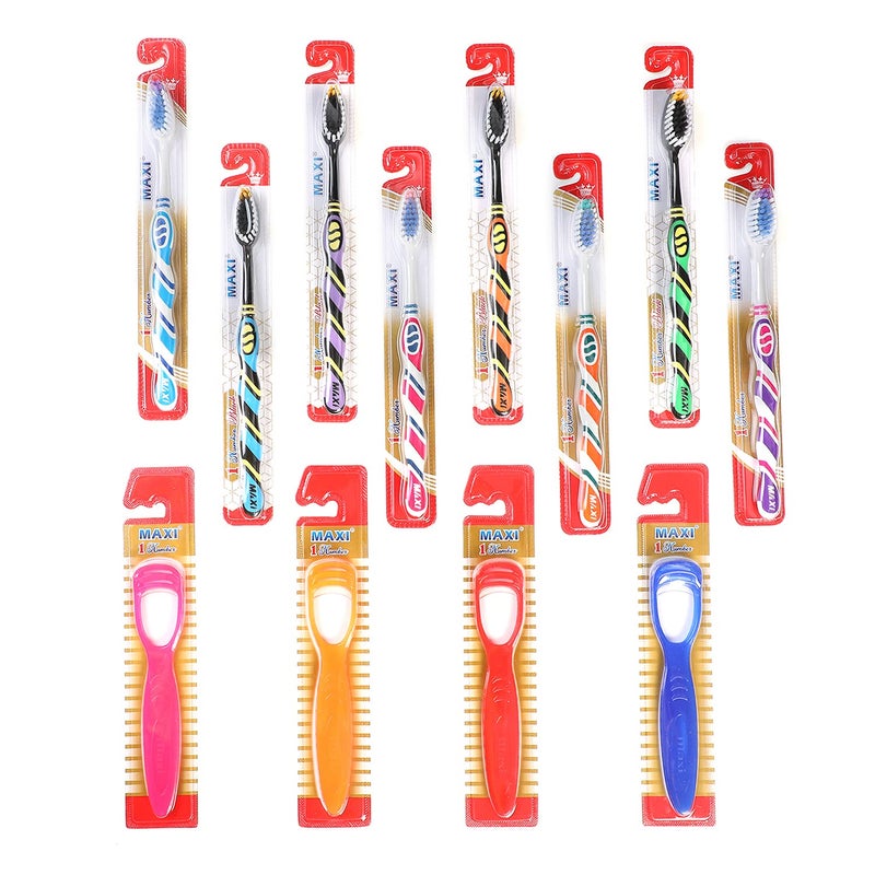 MAXI Adult Oral Care Combo Pack Of 1 Number Manual Toothbrush & 1 Number Tongue Cleaner (Combo Of 12),Multicolour - Image 4