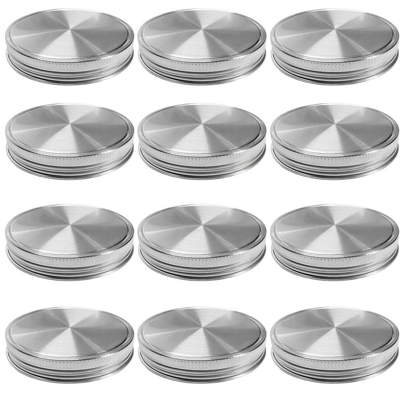 Vknic Stainless Steel Mason Jar Lids Storage Caps With Silicone Seals For Wide Mouth Mason Canning Jars Polished Surface Reusable And Leak Proof Pack Of 12 (12-Pack Wide Mouth Stainless Steel) - Image 1