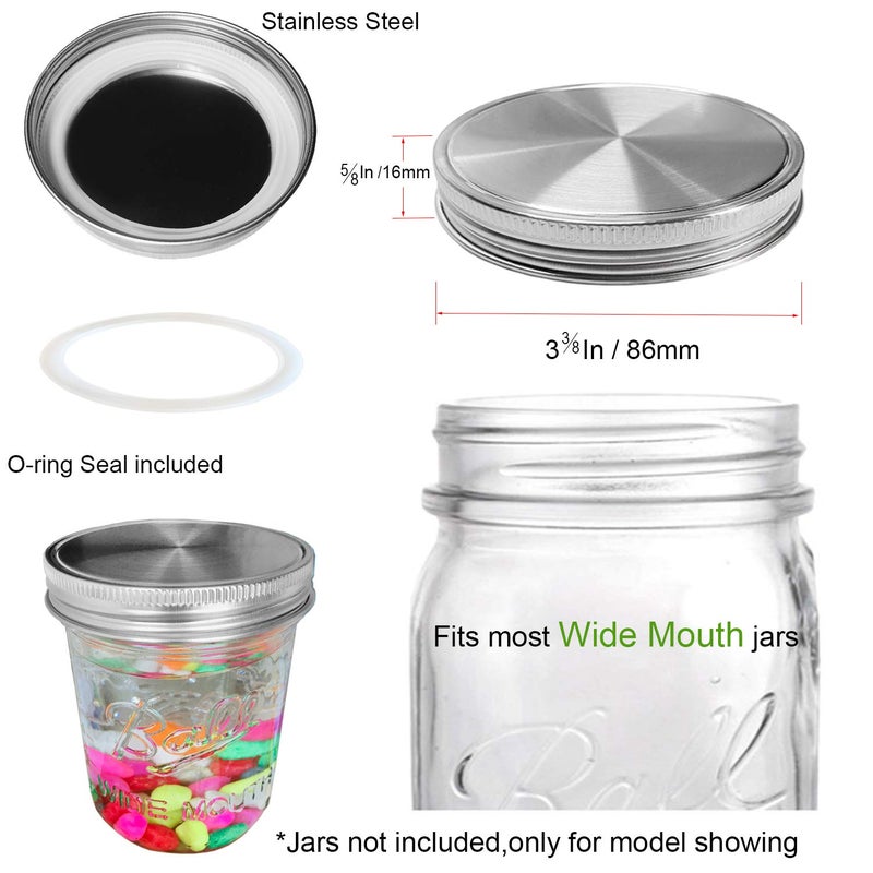 Vknic Stainless Steel Mason Jar Lids Storage Caps With Silicone Seals For Wide Mouth Mason Canning Jars Polished Surface Reusable And Leak Proof Pack Of 12 (12-Pack Wide Mouth Stainless Steel) - Image 2