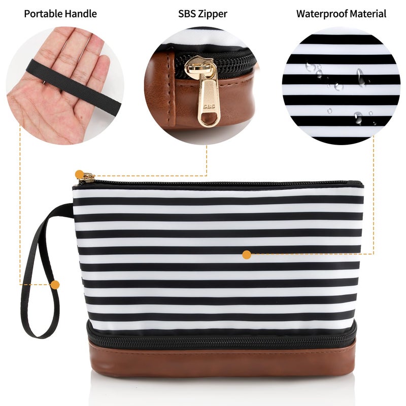 Ethereal Small Makeup Bag for Purse, Stripe Makeup Brush Organizer Bag Travel Make up Bags for Women Double Layer Makeup Pouch for Girls/Women - Image 5