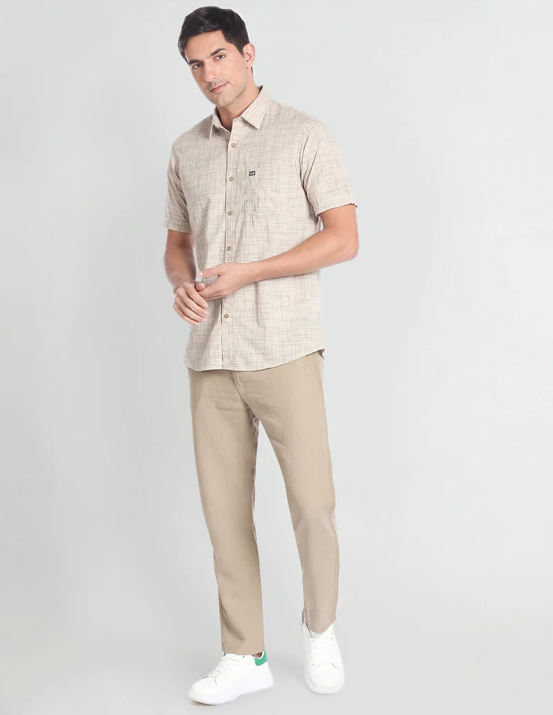 Arrow Beige Tartan Check Cotton Casual Shirt for Men | Best Price UAE