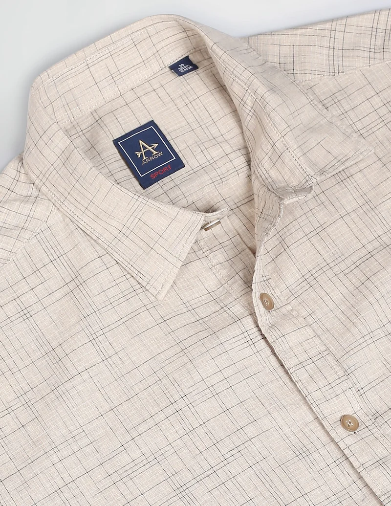 Arrow Beige Tartan Check Cotton Casual Shirt for Men | Best Price UAE