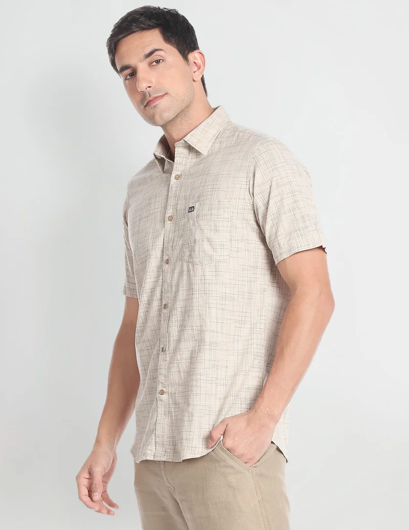 Arrow Beige Tartan Check Cotton Casual Shirt for Men | Best Price UAE