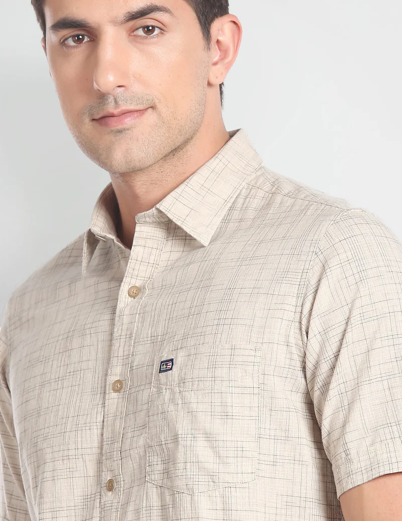 Arrow Beige Tartan Check Cotton Casual Shirt for Men | Best Price UAE