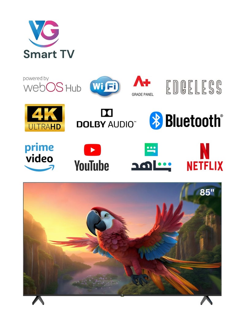 VG - VG 85-Inch 4K UHD Smart LED TV - WebOS Hub, A+ Grade Panel, Dolby Audio, Magic Remote, Bluetooth, Apple AirPlay Compatibility - 2024 - Image 1