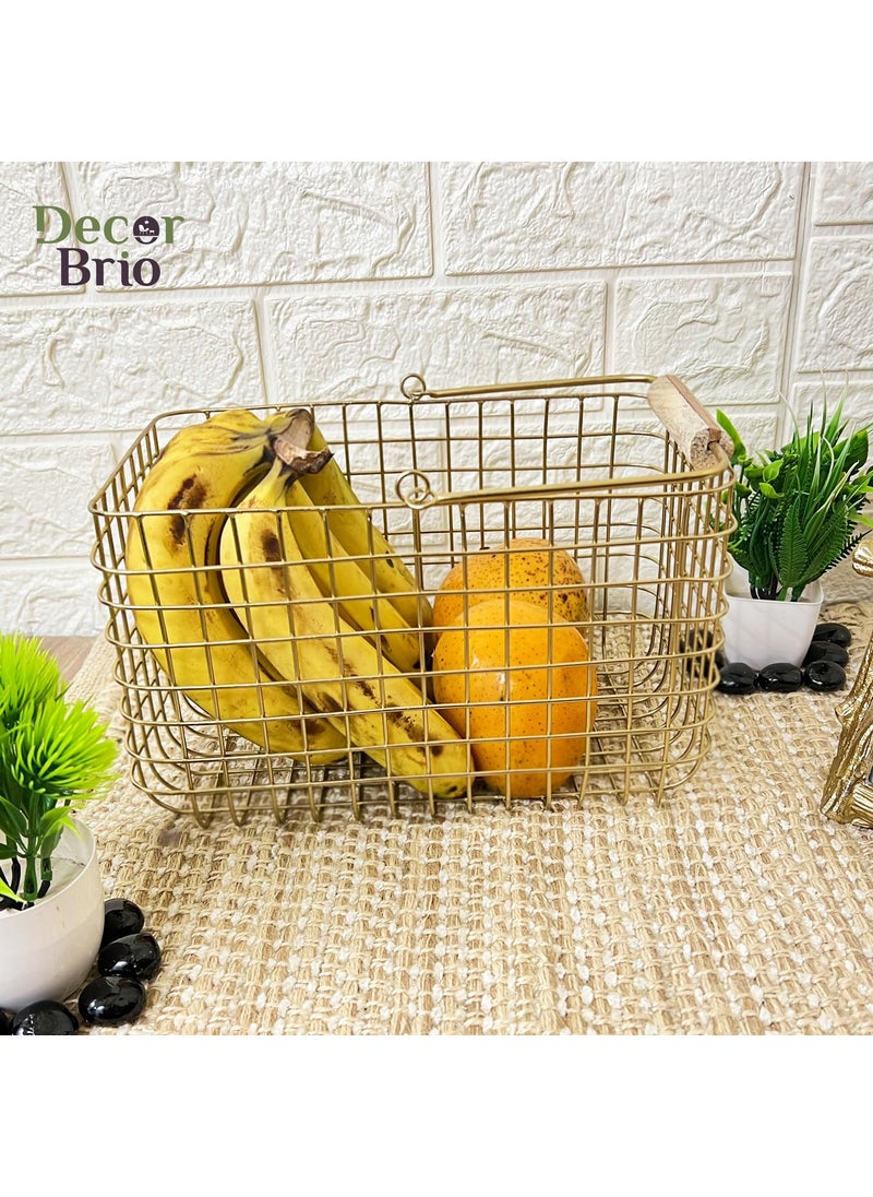 Generic DecorBrio -A UNIQUE HANDICRAFTS Wire Metal Square Decorative Basket Gold Finish (Size - 10 x 8 x 7 Ht,Pack of 1)  - Image 2