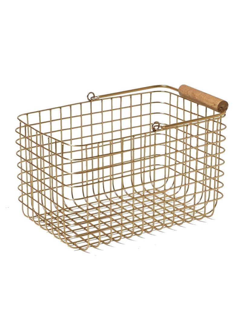 Generic DecorBrio -A UNIQUE HANDICRAFTS Wire Metal Square Decorative Basket Gold Finish (Size - 10 x 8 x 7 Ht,Pack of 1)  - Image 1