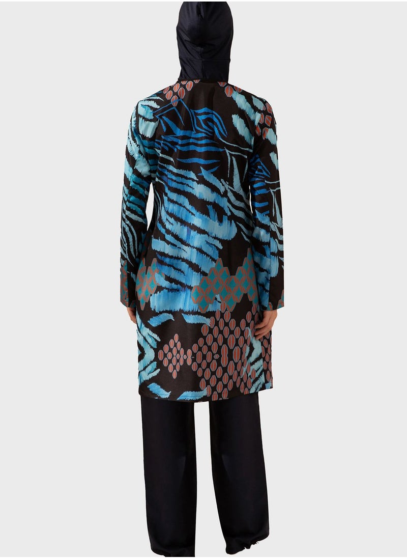Mayo Bella by Modanisa - Printed Zip Detail Burkini Set - Image 1