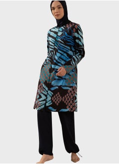 Printed Zip Detail Burkini Set
