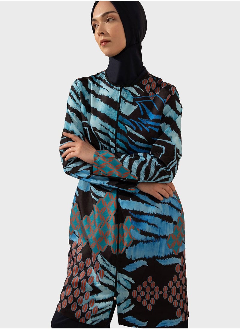 Mayo Bella by Modanisa - Printed Zip Detail Burkini Set - Image 1
