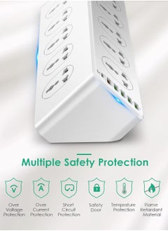 بيوينتي NEW 10-Way Power Extension Cord Surge Protector Strip with USB-A  USB-C Ports  - Image 5