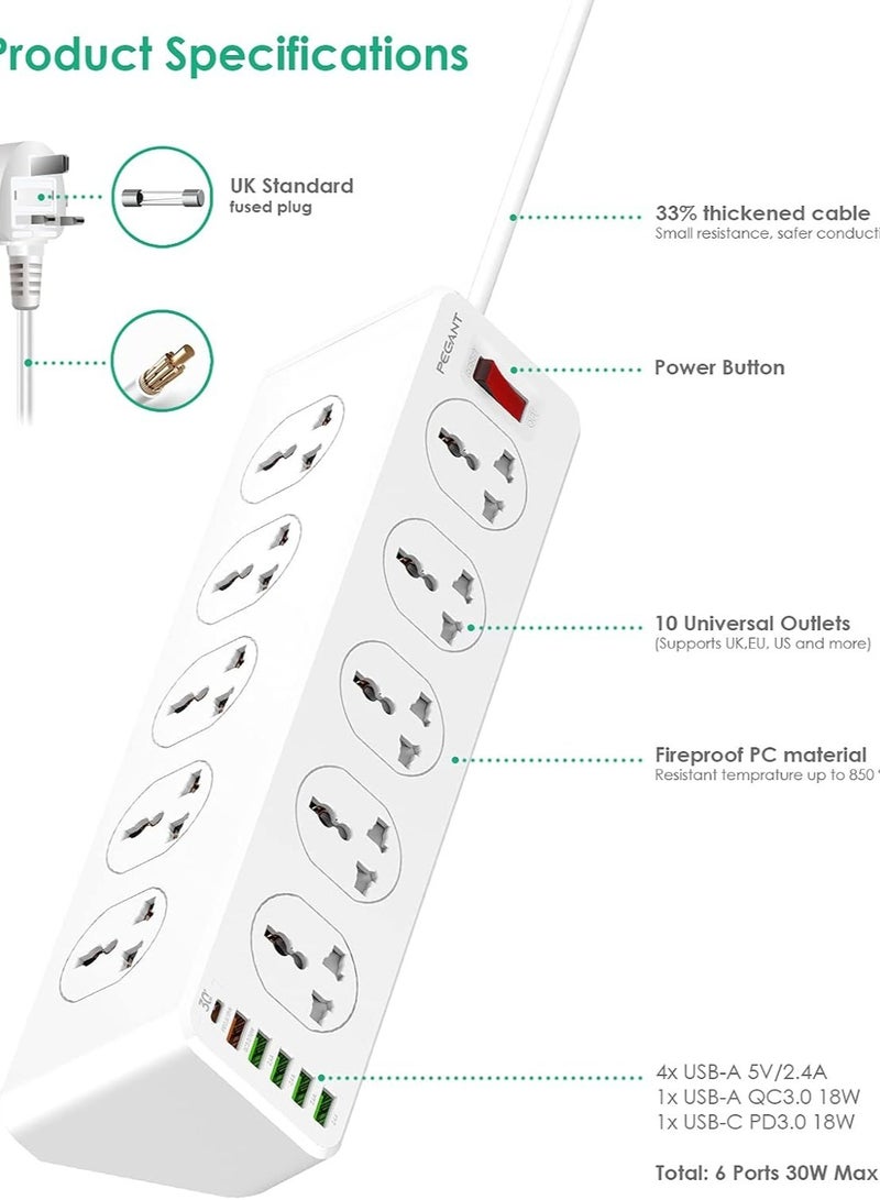 بيوينتي - NEW 10-Way Power Extension Cord Surge Protector Strip with USB-A  USB-C Ports - Image 1