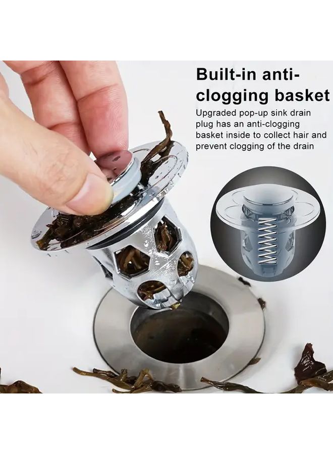 2pcs Push Type Bathroom Sink Stopper With Anti Clog Hair Catcher For 1 33 1 57 Inch Drains - Image 5