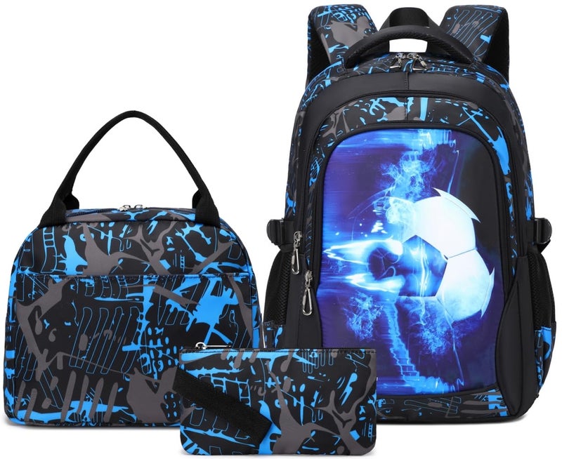 BABUN Boys Backpacks For Elementary Middle School Bookbag Set Kids Heavy Duty Durable Teenage Student Sturdy Waterproof (5-Blue Soccer Set) - Image 1