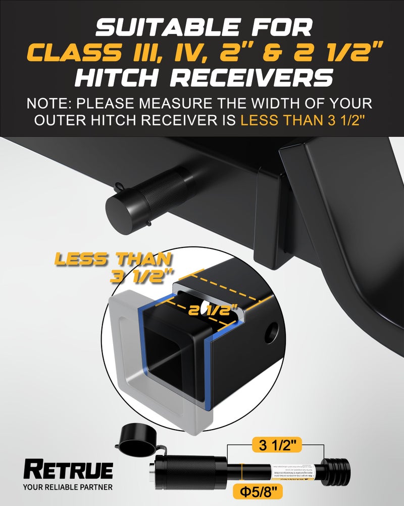 RETRUE Trailer Hitch Locks, 5/8" Locking Hitch Pin for 2" and 2 1/2" Receiver Class III IV Hitch, Tow Hitch Pin Lock Dia 3-1/2” Long Pin with O-Rings Weatherproof Caps for Trailer Truck Car Boat - Image 2