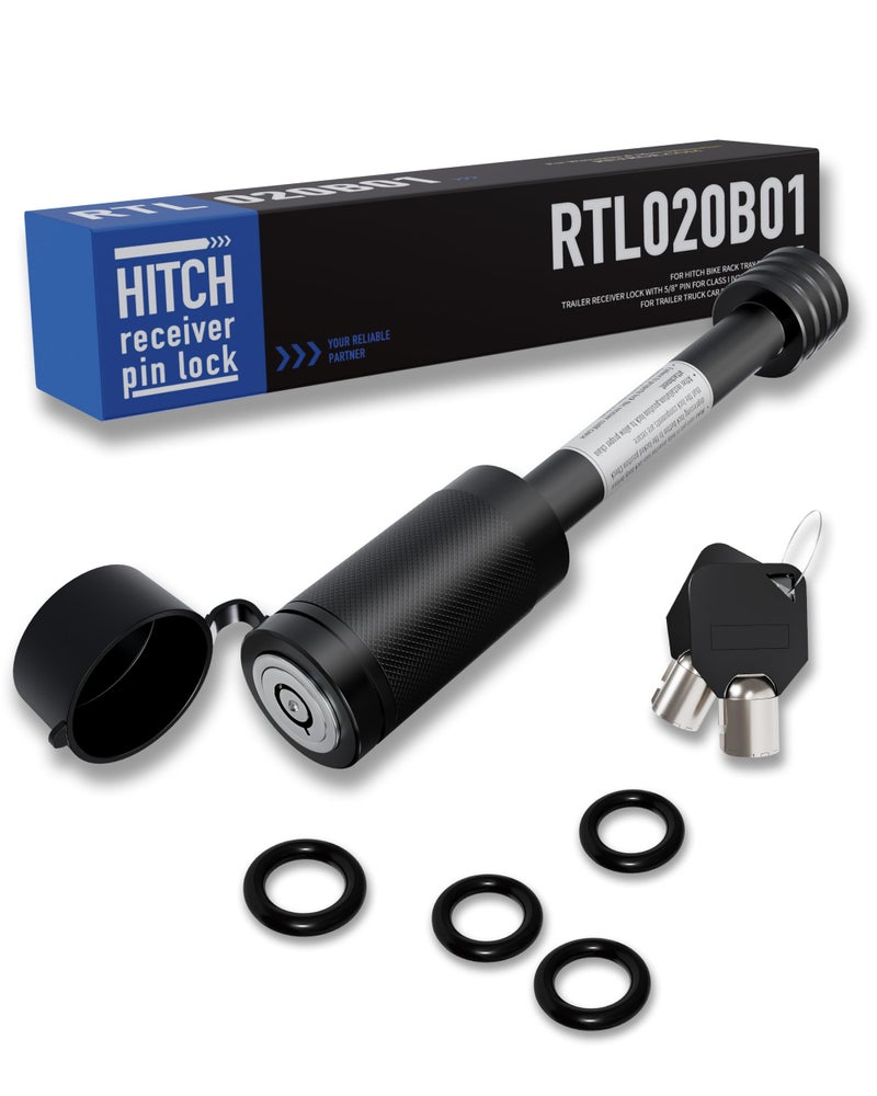 RETRUE Trailer Hitch Locks, 5/8" Locking Hitch Pin for 2" and 2 1/2" Receiver Class III IV Hitch, Tow Hitch Pin Lock Dia 3-1/2” Long Pin with O-Rings Weatherproof Caps for Trailer Truck Car Boat - Image 1