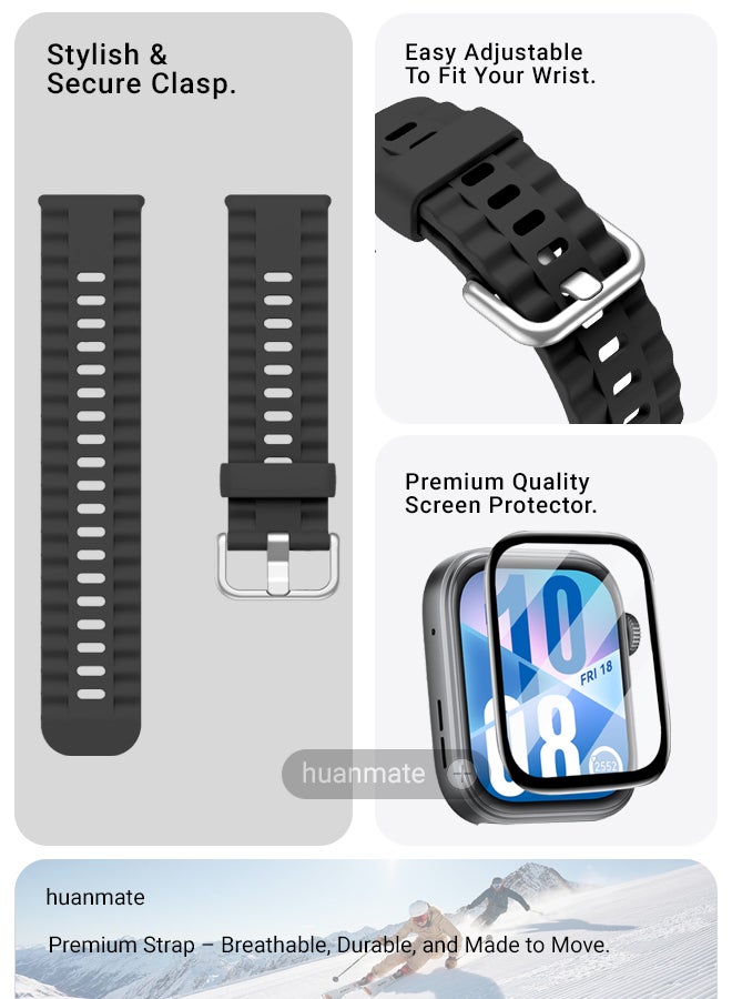huanmate 2 In 1 Huawei Watch Fit 4 Smartwatch Soft Silicone Replacement Strap + Premium Screen Protector – High Quality, Stylish, Lightweight & Durable Strap and Clear, Safe, Smudge-Resistant Screen Shield  - Image 5