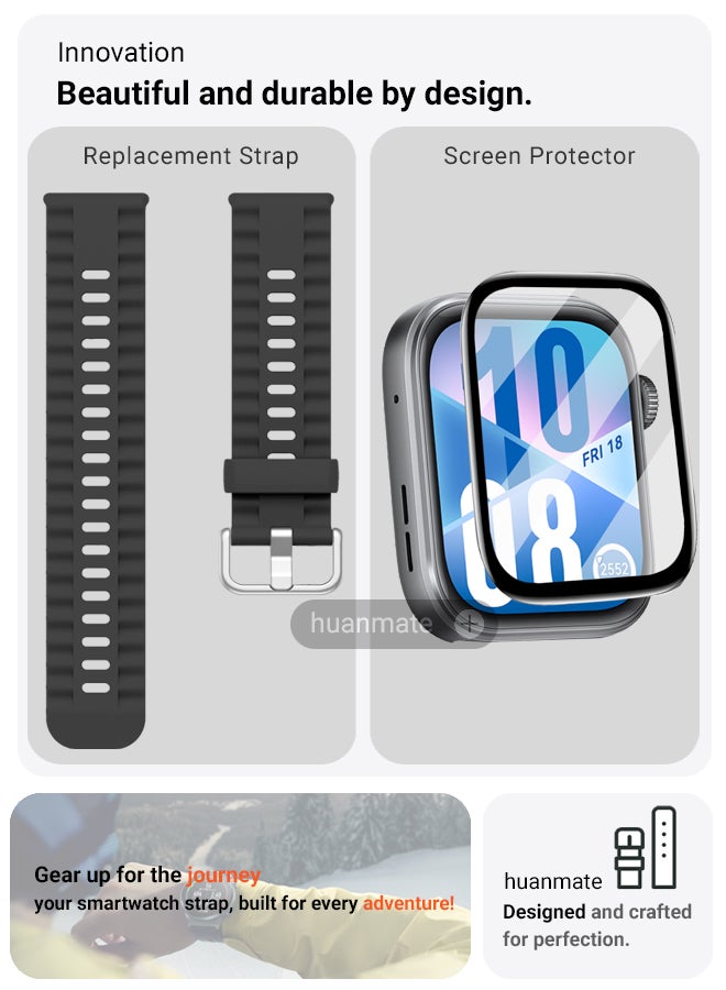 huanmate 2 In 1 Huawei Watch Fit 4 Smartwatch Soft Silicone Replacement Strap + Premium Screen Protector – High Quality, Stylish, Lightweight & Durable Strap and Clear, Safe, Smudge-Resistant Screen Shield  - Image 2