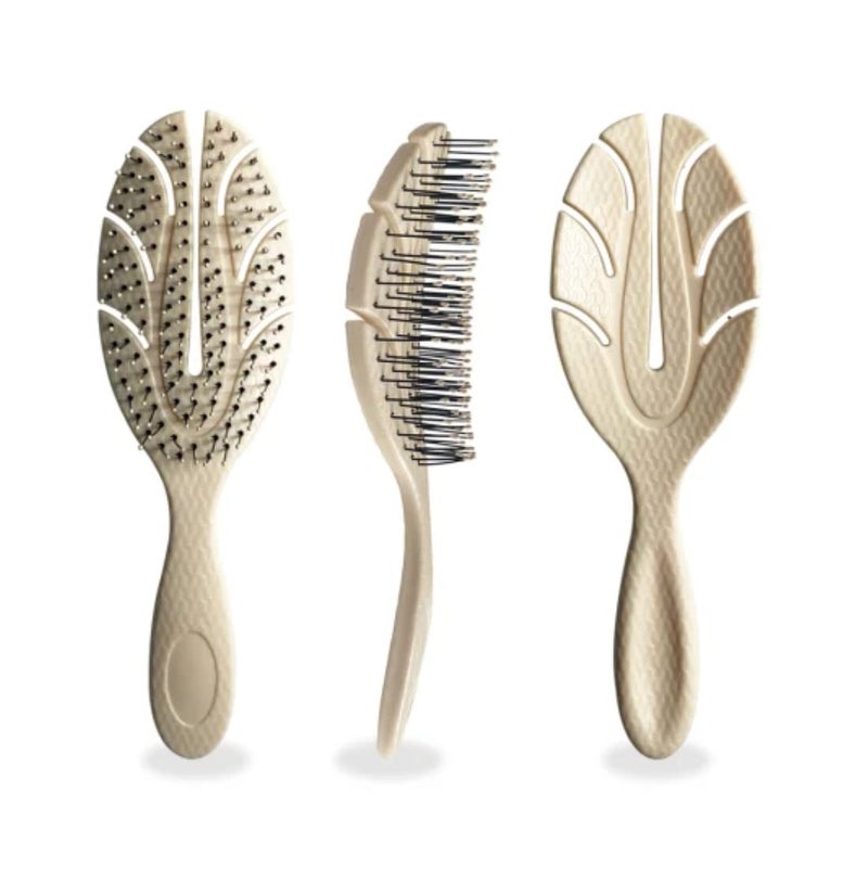 Feelhigh Hair Detangler Leaf Vent Brush Comb Hairbrush Biodegradable for Women Beige - Image 2