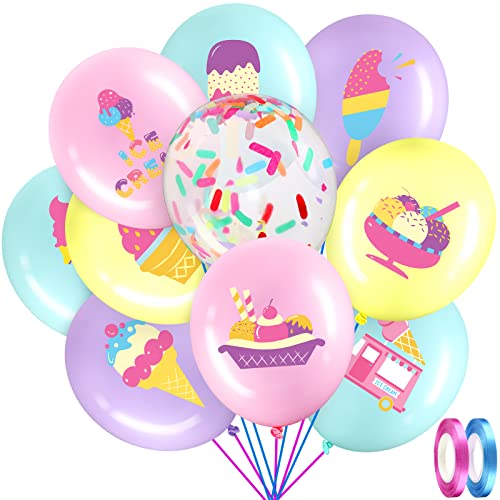 Aoriher 60 Pack Ice Cream Party Balloons Decorations 12 Inch Sprinkles Party Confetti Latex Balloons for Kids Sweet Summer Ice Cream Birthday Party Baby Shower Supplies - Image 1