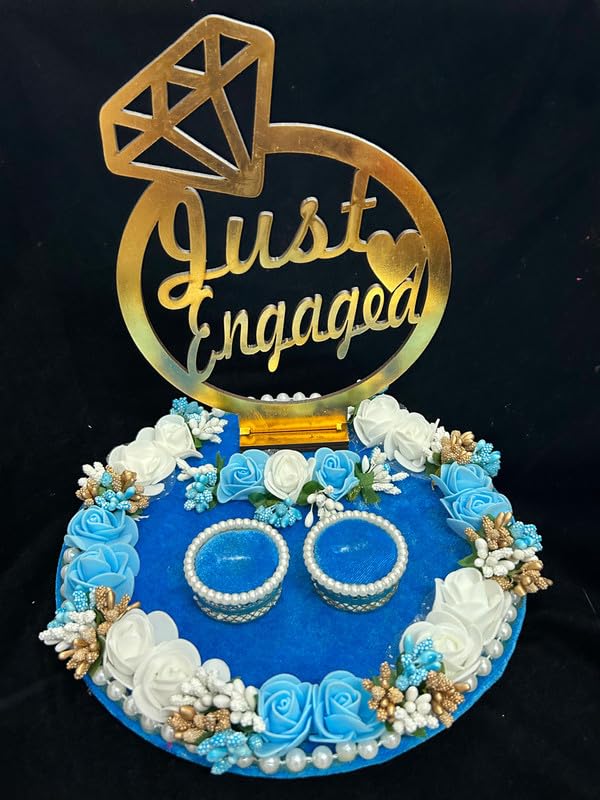 Mridang Wood Engagement Ring Tray Ring Holder PlatterBlue - Image 1
