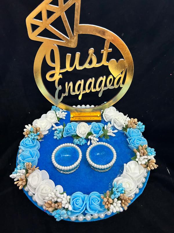 Mridang Wood Engagement Ring Tray Ring Holder PlatterBlue - Image 4