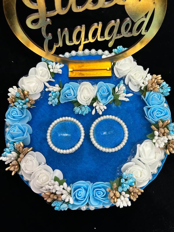 Mridang Wood Engagement Ring Tray Ring Holder PlatterBlue - Image 3