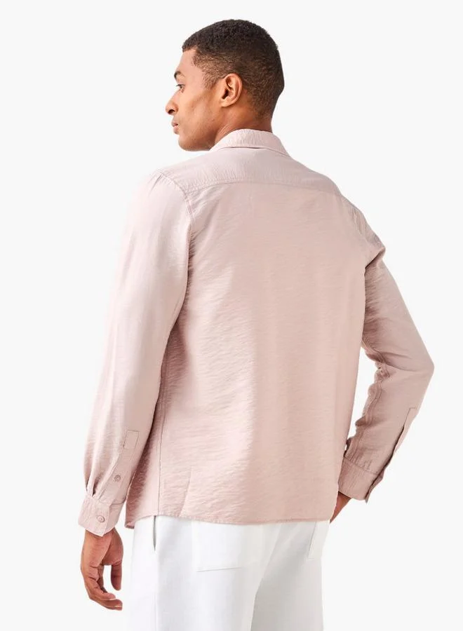 سبلاش فيڤ قميص بياقة بنقشة مجعدة بقصة عادية