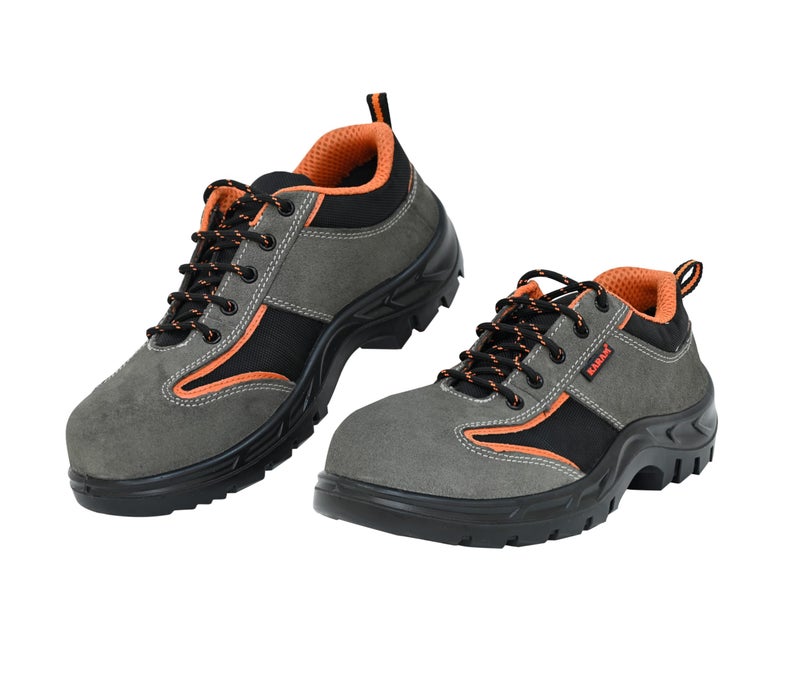 Karam FS69 Grey and Black Suede Leather Safety Shoes for Men |Single Density with Steel Toe | Antistatic, Antislip, Oil & Heat Resistant | Size - 11 - Image 1