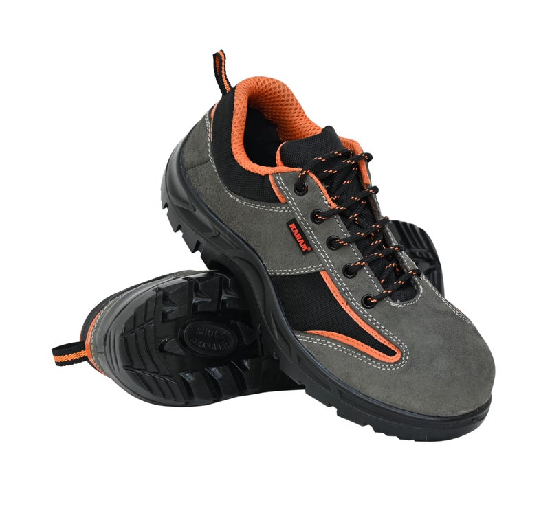 Karam FS69 Grey and Black Suede Leather Safety Shoes for Men |Single Density with Steel Toe | Antistatic, Antislip, Oil & Heat Resistant | Size - 11 - Image 4