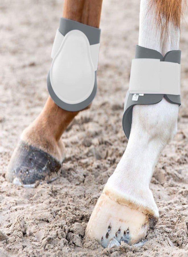 HORZE Chicago Fetlock Rear Boots | Lightweight, Adjustable, Jumping Horse Boots (Pair) - White/Grey - Pony - Image 3