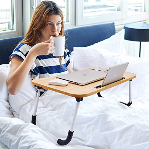 Shopper52 Foldable Portable Adjustable Multifunction Laptop Study Lapdesk Table for Home Office with Cup Slot - HQMPTCUP-BR1 - Image 3